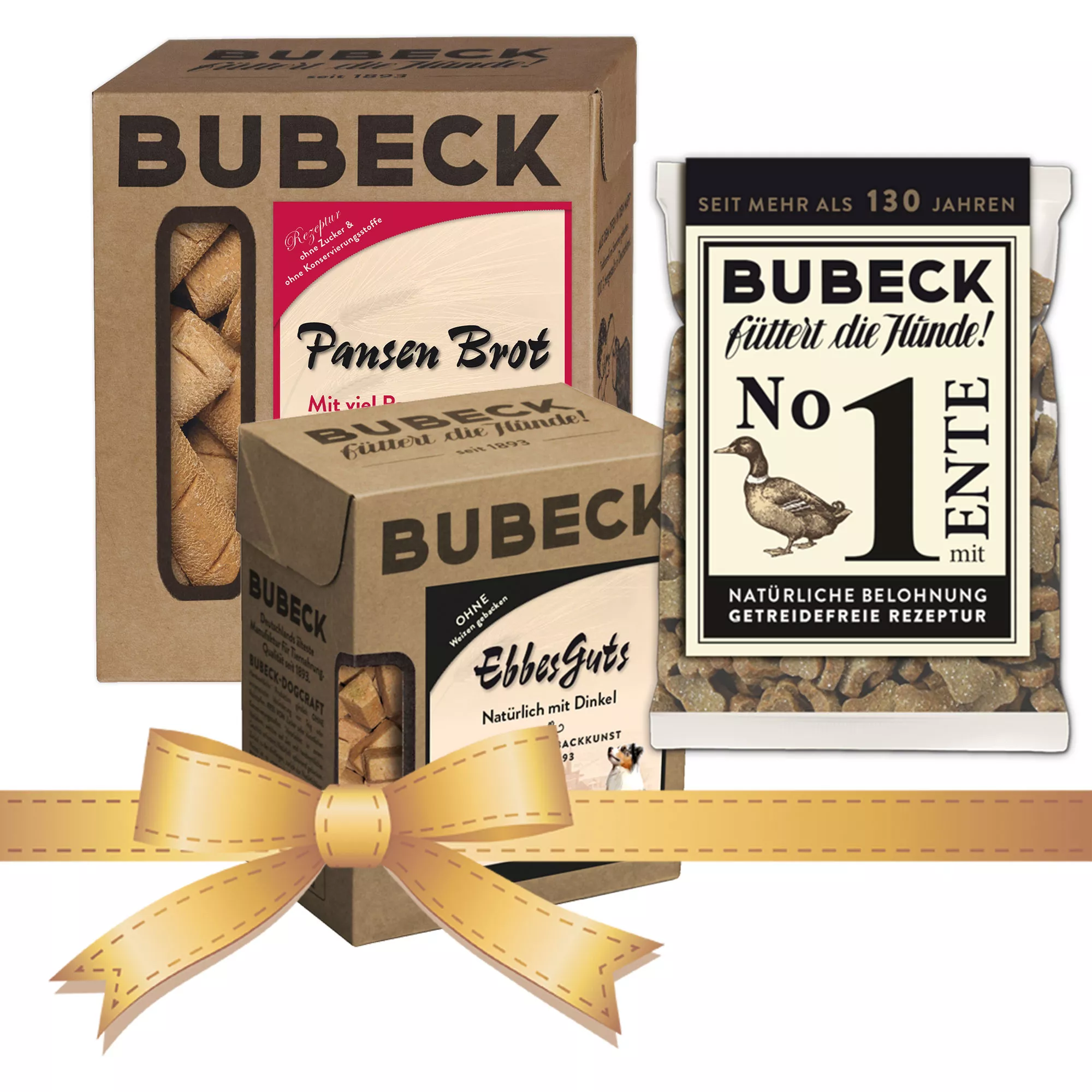 Hundekekse 3er Pack, Pansen Brot 1250g, Ebbes Guts 750g, No. 1 mit Ente 210g